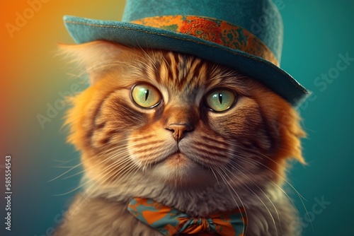 Portrait cat hippie, closeup, isolated, generative ai