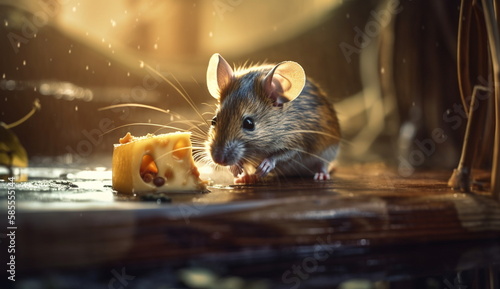 A mouse is gnawing on a piece of cheese. Based on Generative Ai
