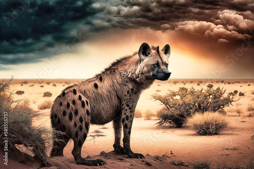 A hyena in the savannah - generative ai