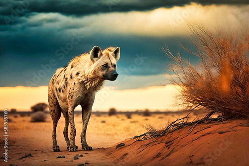 Photo A hyena in the savannah - generative ai