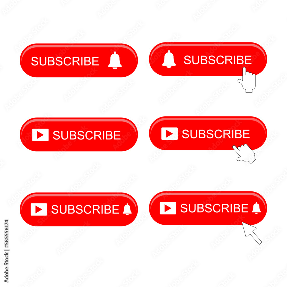 set of buttons.Subscribe icon vector. Red button subscribe.Label subscribe for video channel for website vector.Like button. set of buttons.Subscribe icon vector. Red button subscribe.Label subscribe for video channel for website vector.Like button.