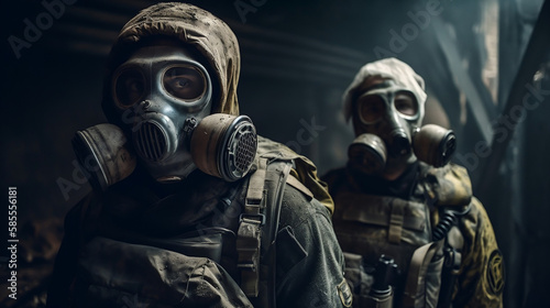 masked soldiers, standing firmly. They stare directly into the camera