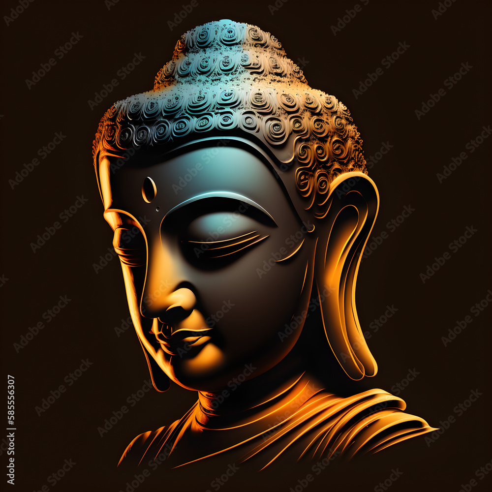 Buddha statue face profile on black background lightly lit by ai ...