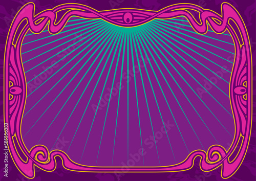 1900-1920s Vintage Art Nouveau Frame Background. Psychedelic Colors Retro Style Art