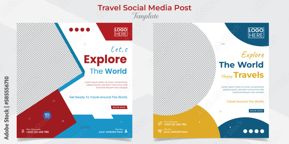 Adventure travel and tour square flyer post banner and social media post template design set Adventure travel and tour square flyer post banner and social media post template design set