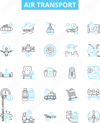 Air transport vector line icons set. Aviation, Airlines, Airway, Concord, Airliner, Jets, Jetset illustration outline concept symbols and signs