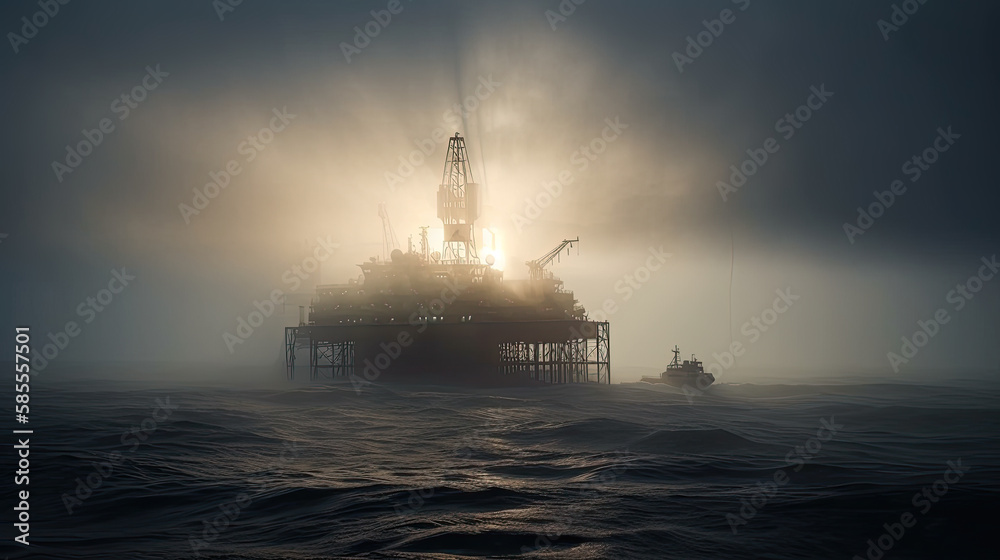 Fototapeta premium oil rig at sunset created with Generative AI technology