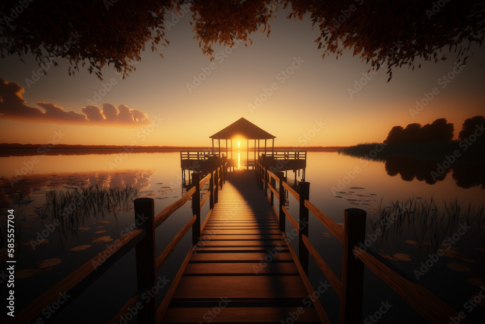 Beautiful sunset view by the lake side generative AI