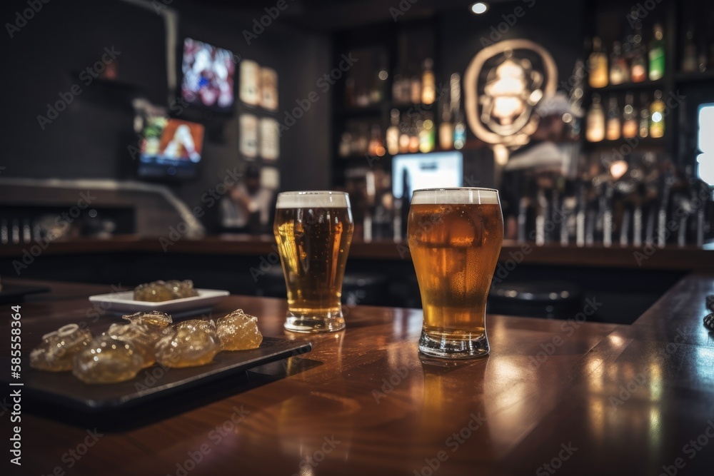 Preparation for watching the sport game.Cooled glass of beer with condensate on the wooden table. Blurred bar at the background Generative AI
Preparation for watching the sport game.Cooled glass of beer with condensate on the wooden table. Blurred bar at the background Generative AI