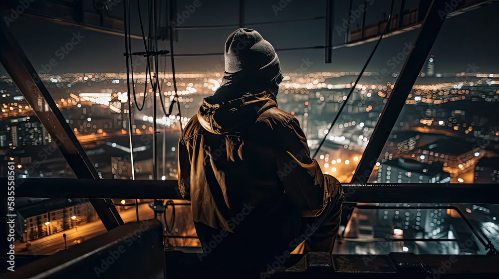 person at night on construction site created with Generative AI technology person at night on construction site created with Generative AI technology