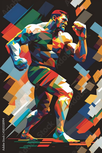 A Man Boxing Creative Geometric Art Colors