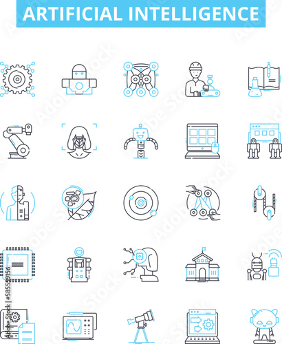 Artificial intelligence vector line icons set. AI, MachineLearning, Robotics, Automation, DeepLearning, NeuralNetworks, NaturalLanguageProcessing illustration outline concept symbols and signs photo