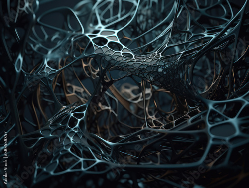 Dark black abstract background An abstract image featuring organic shapes and lines that intersect and overlap created with Generative AI technology