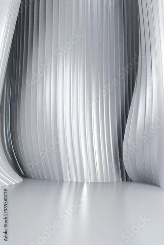 Silver podium color 3D background with geometric shapes for product presentation minimal style, stage, silver background.