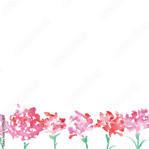 水彩画。母の日の赤いカーネーションのベクターフレーム。Watercolor painting. Vector frame of red carnations for Mother's Day. © necomammma
