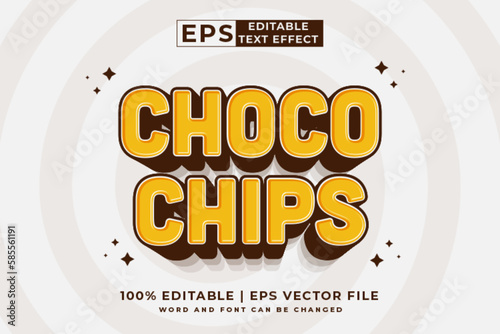 Editable text effect Choco Chips 3d Cartoon Cute template style premium vector