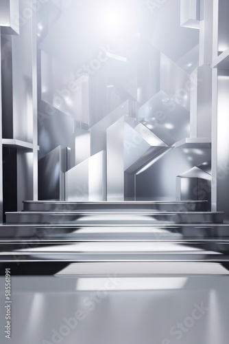 Silver podium color 3D background with geometric shapes for product presentation minimal style  stage  silver background.