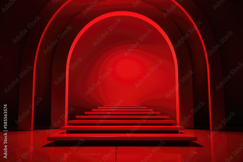 Red podium color 3D background with geometric shapes for product presentation minimal style, stage, red background. Red podium color 3D background with geometric shapes for product presentation minimal style, stage, red background.