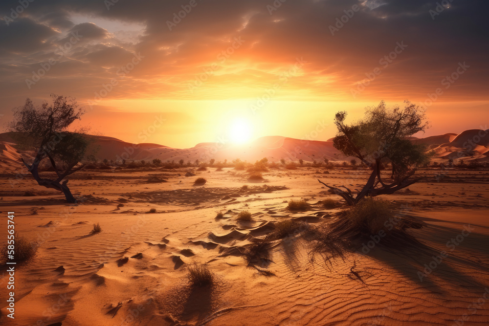 Sonnenaufgang/Sonnenuntergang in einer Wüste