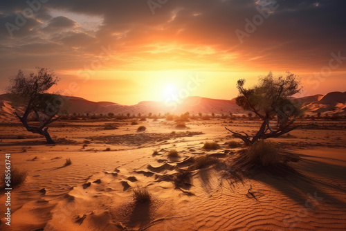 Sonnenaufgang/Sonnenuntergang in einer Wüste