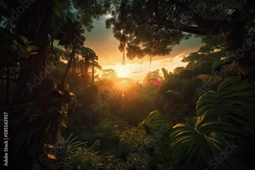 Sonnenaufgang/Sonnenuntergang in einem Dschungel