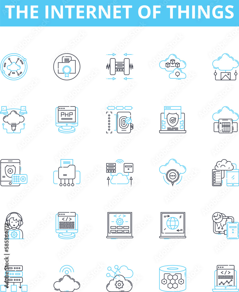 the Internet of Things vector line icons set. IoT, Smart, Connected, Automation, Wearables, AI, Sensors illustration outline concept symbols and signs