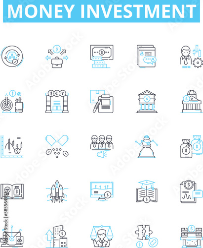 Money investment vector line icons set. Funding, Banking, Securities, Stocks, Bonds, Finance, Cash illustration outline concept symbols and signs