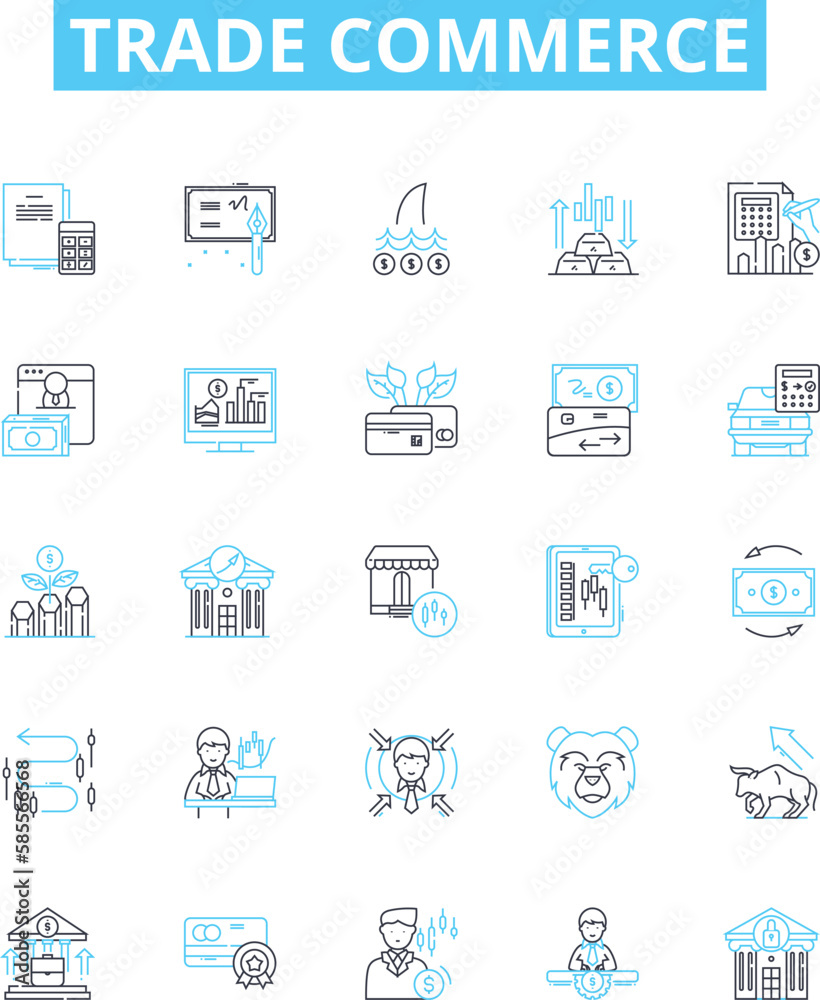 Trade commerce vector line icons set. Commerce, Trading, Export, Import, Merchandise, Buy, Sell illustration outline concept symbols and signs