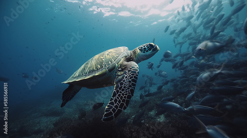 green sea turtle swimming  generative ai © KWY