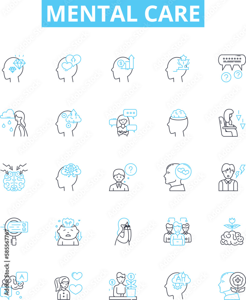 Mental care vector line icons set. Mental, care, therapy, health, counseling, support, wellbeing illustration outline concept symbols and signs