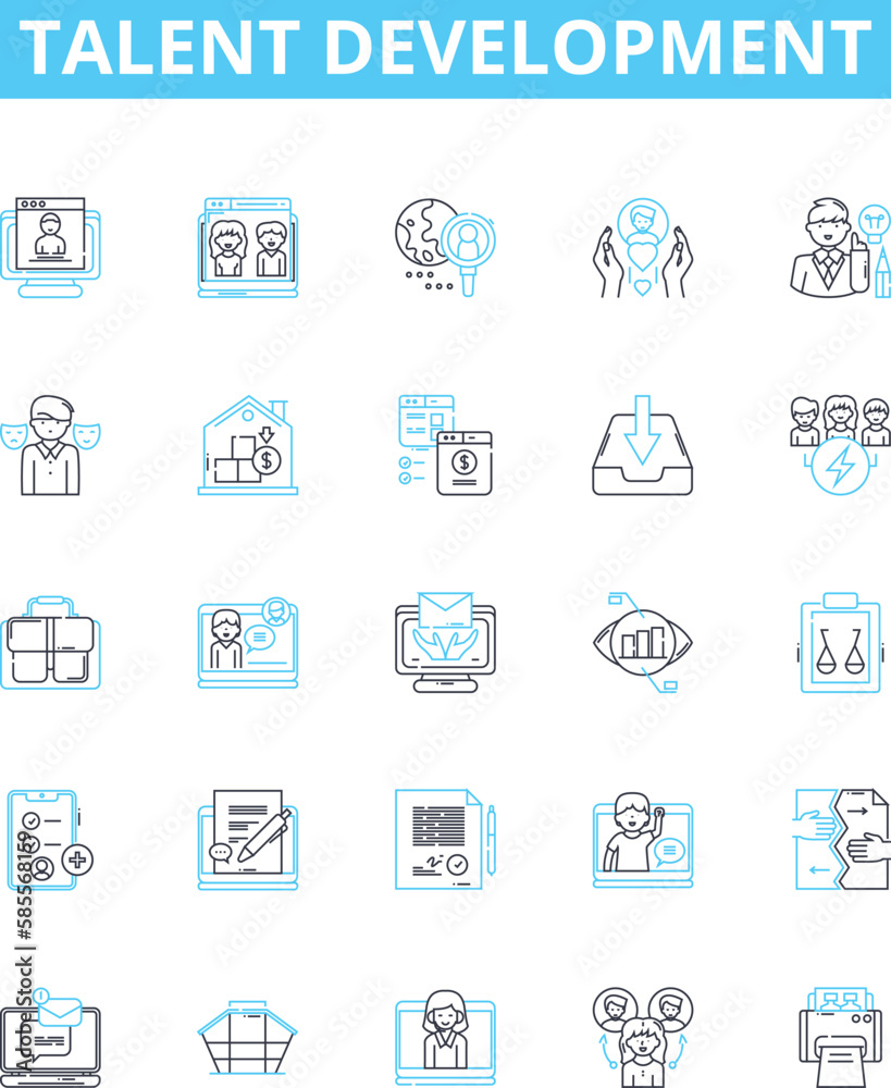 Talent development vector line icons set. Education, Training, Coaching, Mentoring, Knowledge, Skills, Potential illustration outline concept symbols and signs Talent development vector line icons set. Education, Training, Coaching, Mentoring, Knowledge, Skills, Potential illustration outline concept symbols and signs
