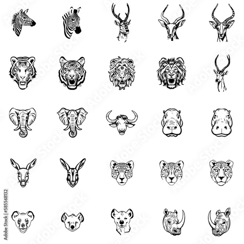 Tiere der Savanne Afrika Skizzen Vektor Grafik | Animals of the Savannah Africa Sketches Vector Graphic
