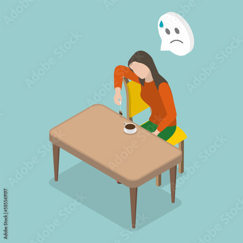 3D Isometric Flat Vector Conceptual Illustration of Exhaustion, Exhausted Girl Feels Fatigue or Burnout