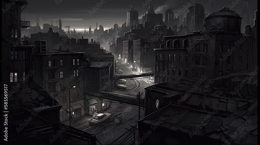 Dark town at night generative ai