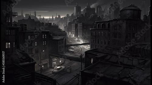 Dark town at night generative ai