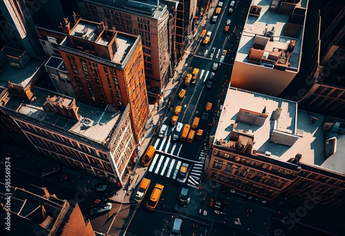 Obraz na plátne Aerial view of New York downtown building roofs
