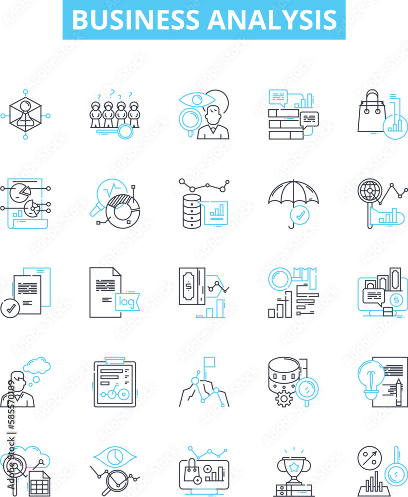Business analysis vector line icons set. Business, Analysis, Strategy, Process, System, Risk, Market illustration outline concept symbols and signs Business analysis vector line icons set. Business, Analysis, Strategy, Process, System, Risk, Market illustration outline concept symbols and signs