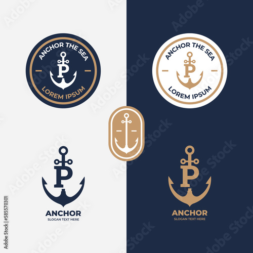 Fotobehang Anchor logo concept, marine retro emblems with anchor, Anchor icon, Line anchor