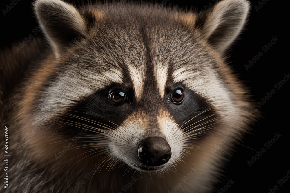 Generative AI. Portrait of a brown raccoon