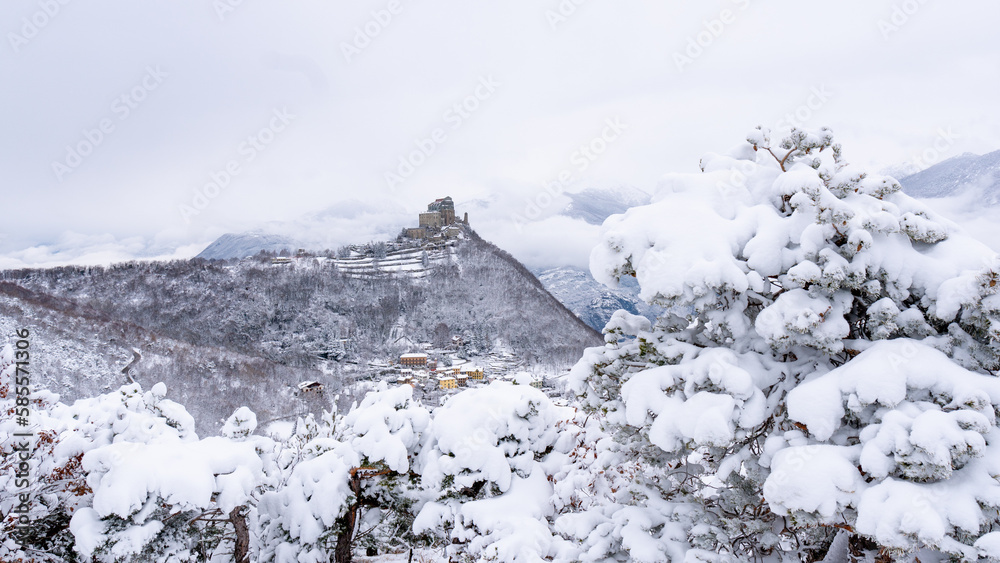 custom made wallpaper toronto digitalImage of the Ancient/ Abbey of San Michele built on Mount Pirchiriano located at the entrance of the Susa Valley, around the years between 983 and 987 A.D. with an abundant snowfall