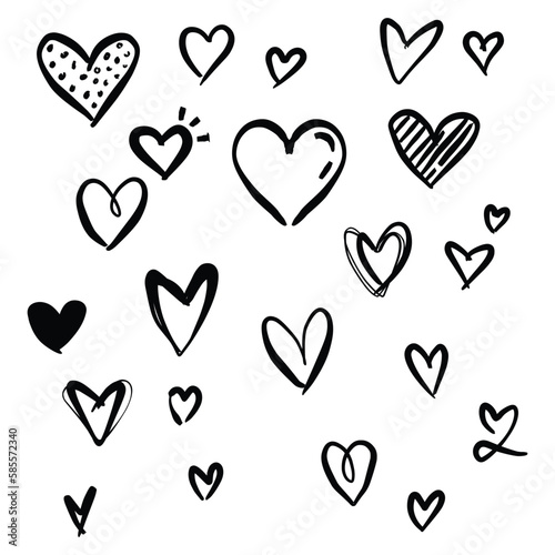 Set of hand drawn hearts on a white background. Cute heart illustrations made with hand EPS Vector
