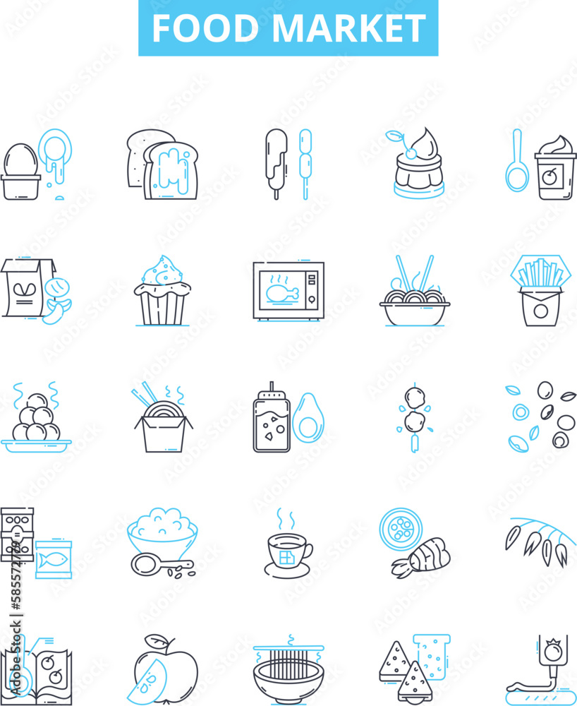 Food market vector line icons set. Food, Market, Grocery, Shopping, Store, Supermarket, Produce illustration outline concept symbols and signs Food market vector line icons set. Food, Market, Grocery, Shopping, Store, Supermarket, Produce illustration outline concept symbols and signs