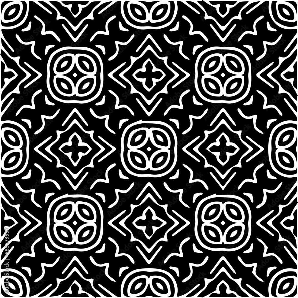  Grunge background with abstract shapes. Black and white texture. Seamless monochrome repeating pattern  for decor, fabric, cloth.