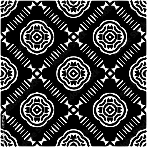 Grunge background with abstract shapes. Black and white texture. Seamless monochrome repeating pattern for decor, fabric, cloth.