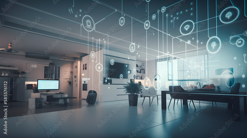 the concept of the Internet of Things with an image of a smart home ...