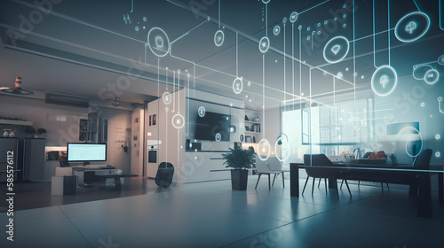 the concept of the Internet of Things with an image of a smart home, featuring various connected devices and appliances AI photo