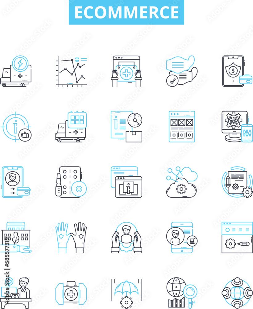 Ecommerce vector line icons set. Shopping, Online, Marketplace, Retail, Payment, Storefront, Investment illustration outline concept symbols and signs