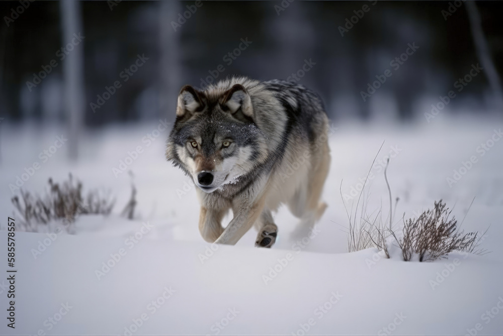 Wolf hunting in the snow by generative AI