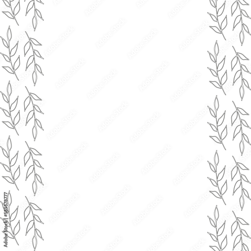 Template frame of spring flowers line art on a white background. Floral design for wedding invitation, banner, poster.