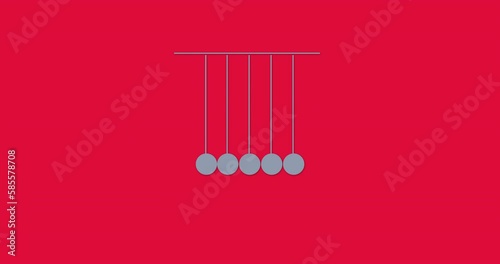 Newton's cradle 4k resolution animation. Newton's cradle gray and red screen loader. Loop loading motion design for intro or translation.